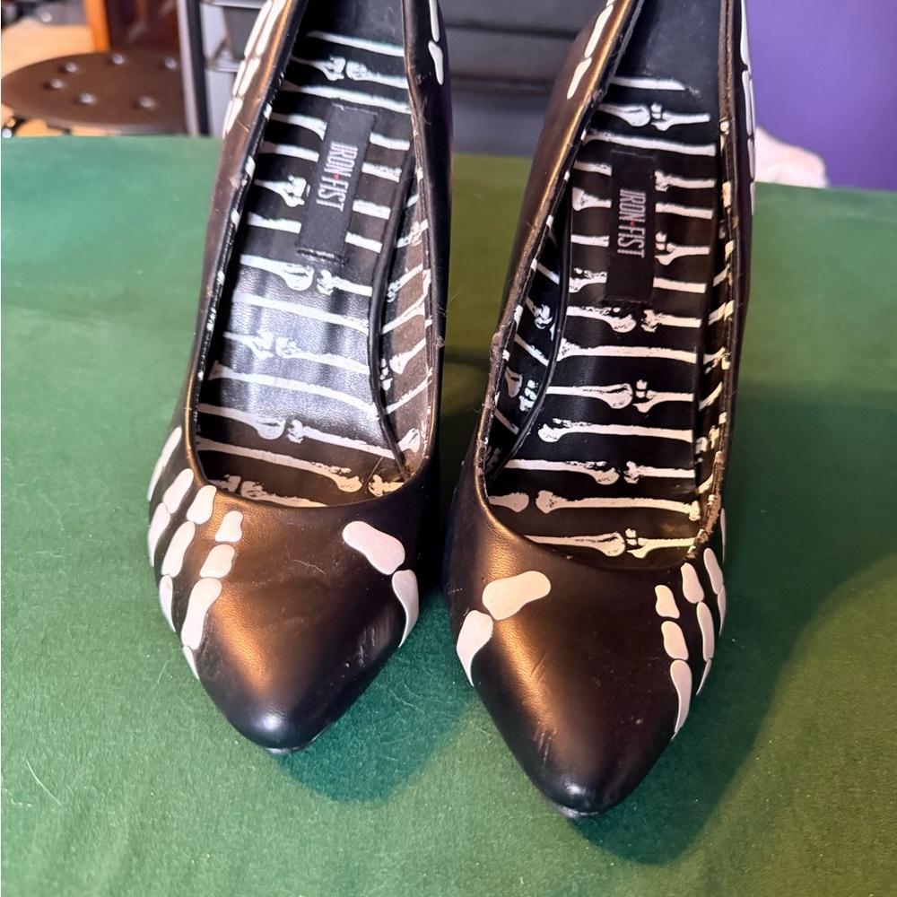 Iron Fist Black and White Skeleton Heels